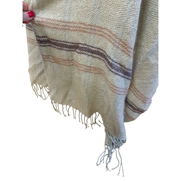Jessica Simpson Hooded Fringe Shawl Wrap Poncho One Size Acrylic Beige - Picture 4 of 5